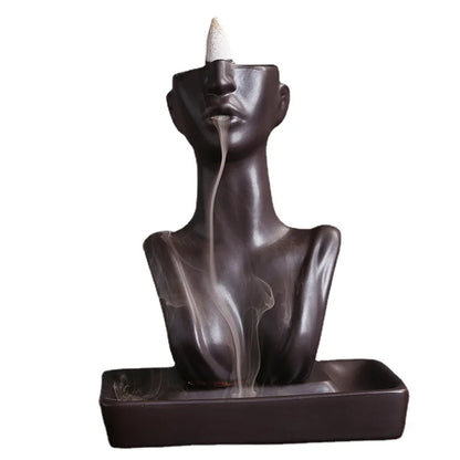 Estátua de beleza queimador de incenso de cerâmica cachoeira backflow incenso suporte de incenso decoração de casa