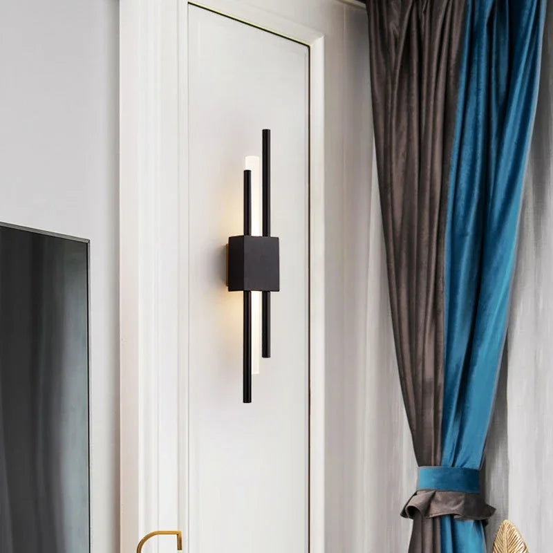 Moderno e minimalista ferro arte lâmpada de parede para sala estar arandelas linha tubo luminária led acrílico abajur iluminação interior