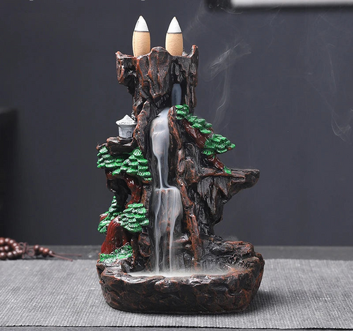 Multi estilo montanhas rio cachoeira queimador de incenso fonte backflow aroma fumaça incensário titular casa com 10 pçs cones incenso