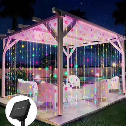 Cortina de luz solar ao ar livre à prova dwaterproof água solar fada guirlanda luzes da corda jardim quintal pavilhão festa casamento decoração do feriado luzes