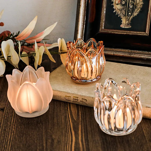Tulip Glass Candle Holder para Casamento Romântico, Clear Table Ornament, Acessórios para Jóias, Presentes Artesanais Vintage, Home Decor
