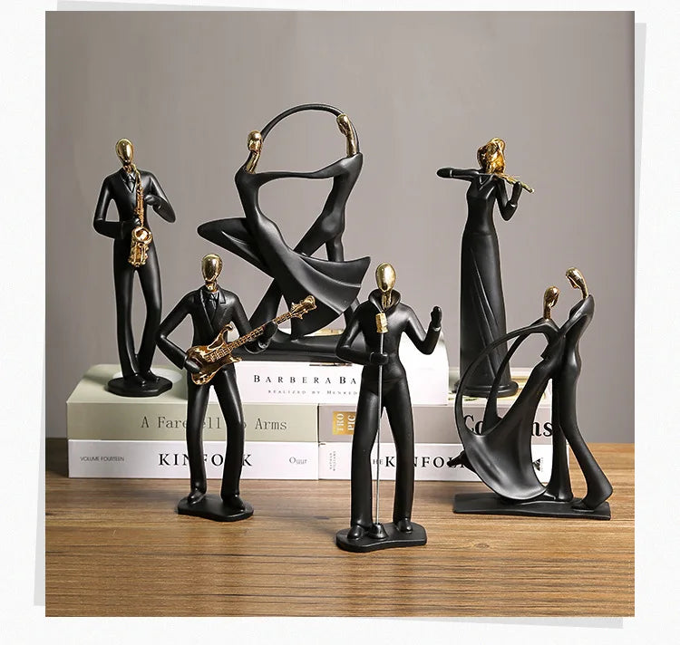 Abstrato Música Dança Escultura, Músico Figura Ornamento, Criativo Resina, Desktop, Jazz Band Personagens, Figurinhas Musicais