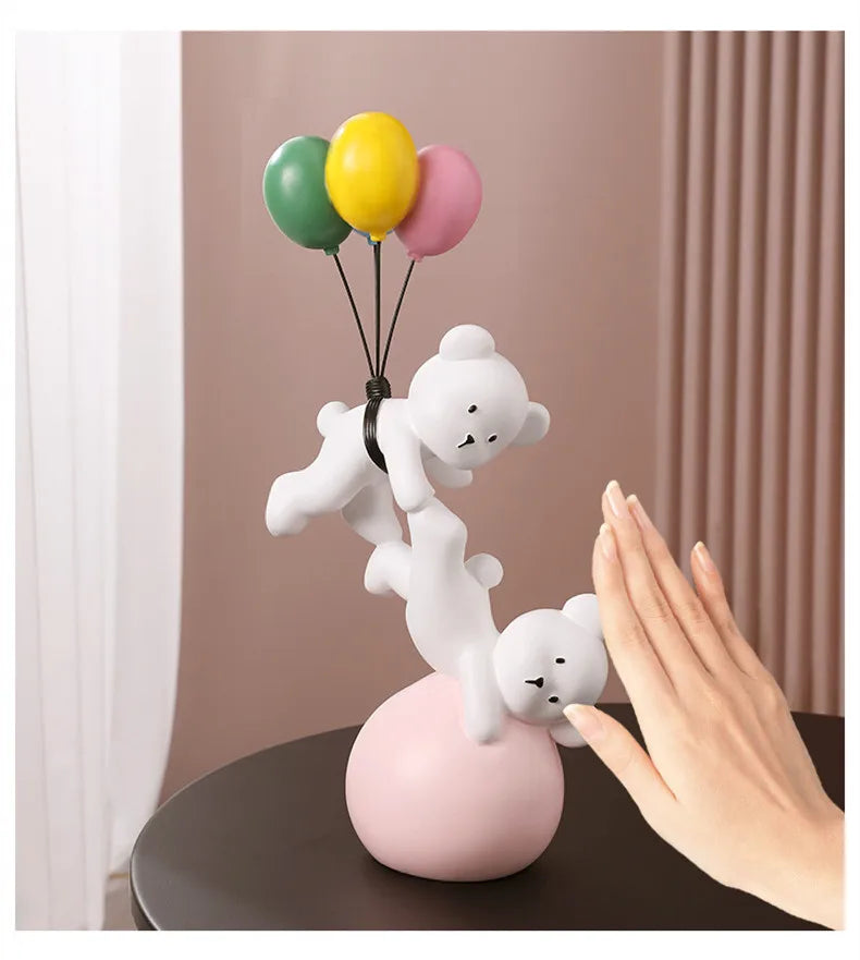 Nórdico Balão Urso Voador Coelho Resina Ornamentos, Home Decor Artesanato Estátua, Quarto das Crianças Figurinhas Escultura, Presente de Casamento