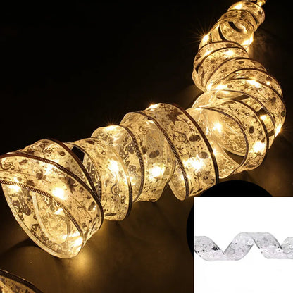 Decoração de natal luzes de fita led enfeites de árvore de natal diy rendas arcos luzes da corda navidad decorações para casa ano novo 2023