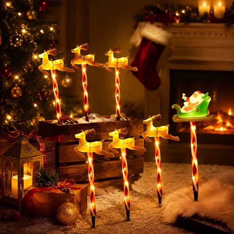 Kit 5 Luzes Solares de Natal: Papai Noel e Renas