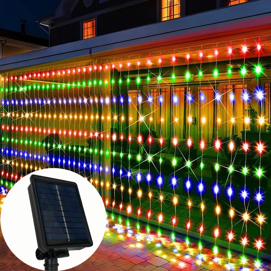 Cortina de luz solar led ao ar livre à prova dwaterproof água guirlanda decoração natal luzes da corda quintal casamento guirlanda luzes da corda