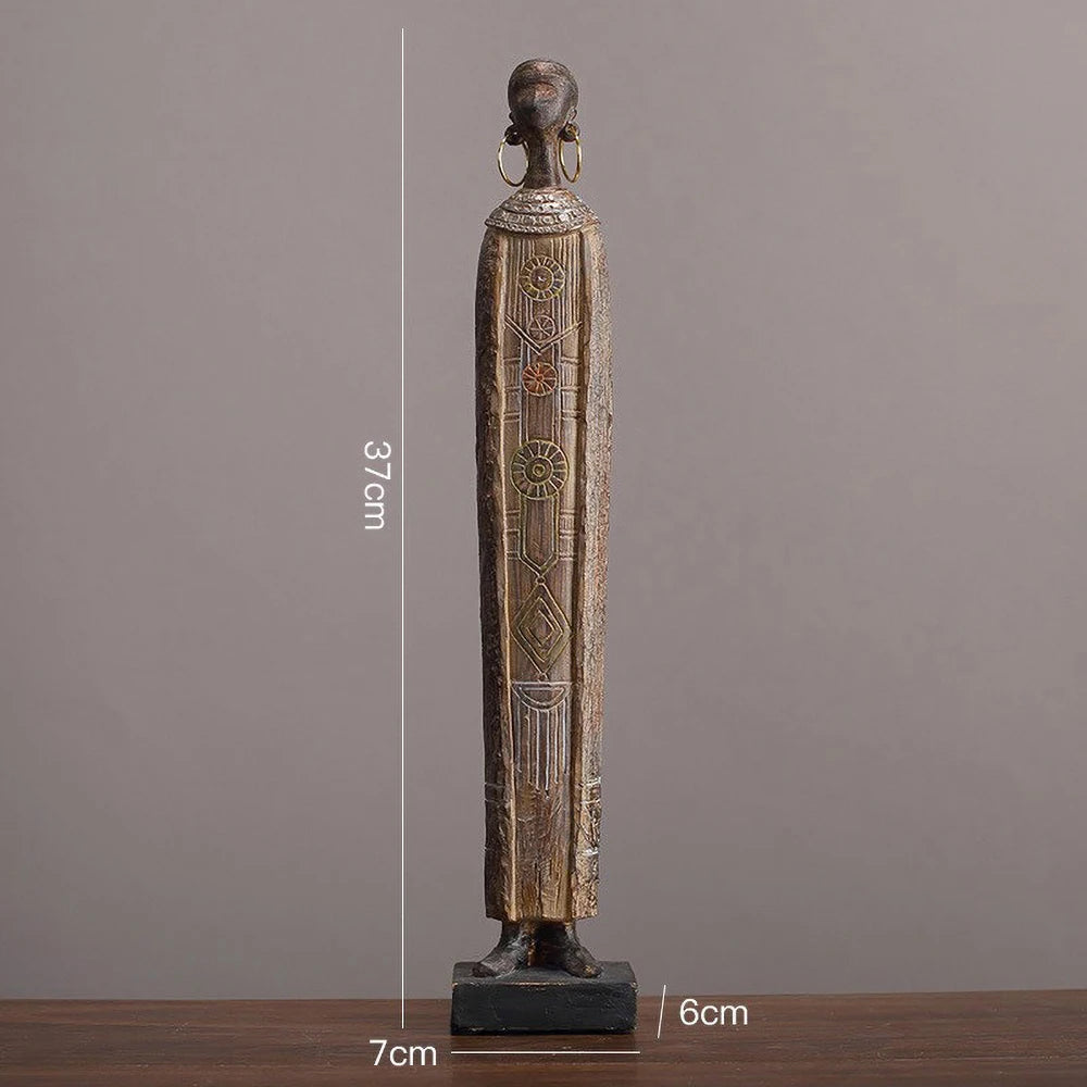 Estátua de mulher tribal africana feita à mão - escultura de arte em resina com contas tradicionais, decoração cultural de casa, estatueta colecionável