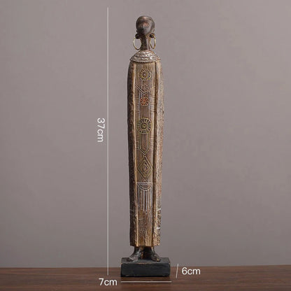 Estátua de mulher tribal africana feita à mão - escultura de arte em resina com contas tradicionais, decoração cultural de casa, estatueta colecionável