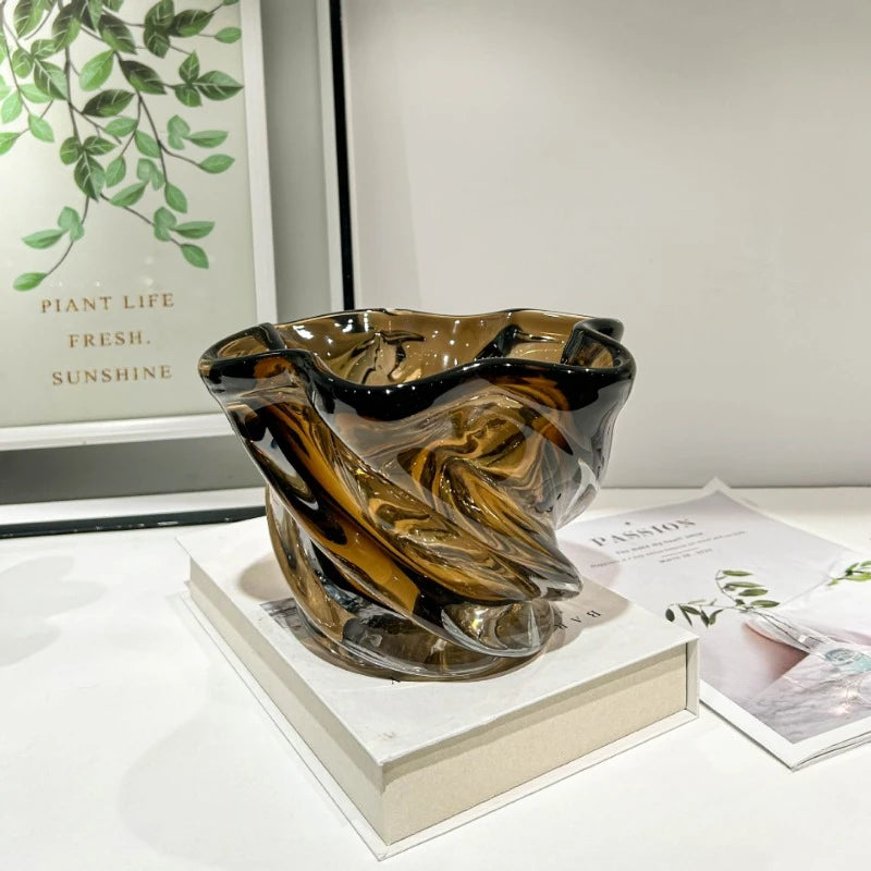 Vaso Espiral de Vidro Âmbar | Decoração High-End