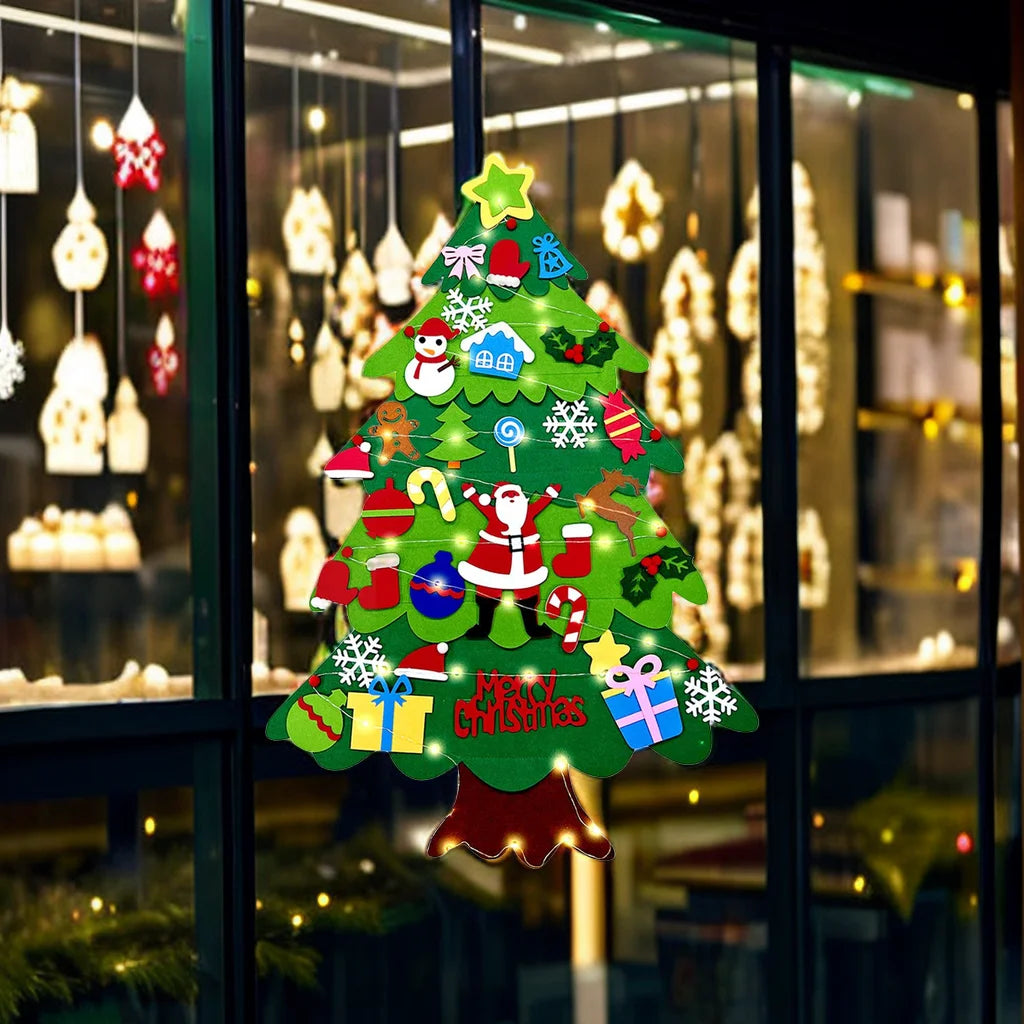 Felt Christmas Tree with LED String Lights para crianças, suspensão de parede, DIY, presentes de Natal, Merry Home Decor, Party Supplies, New Year Gifts