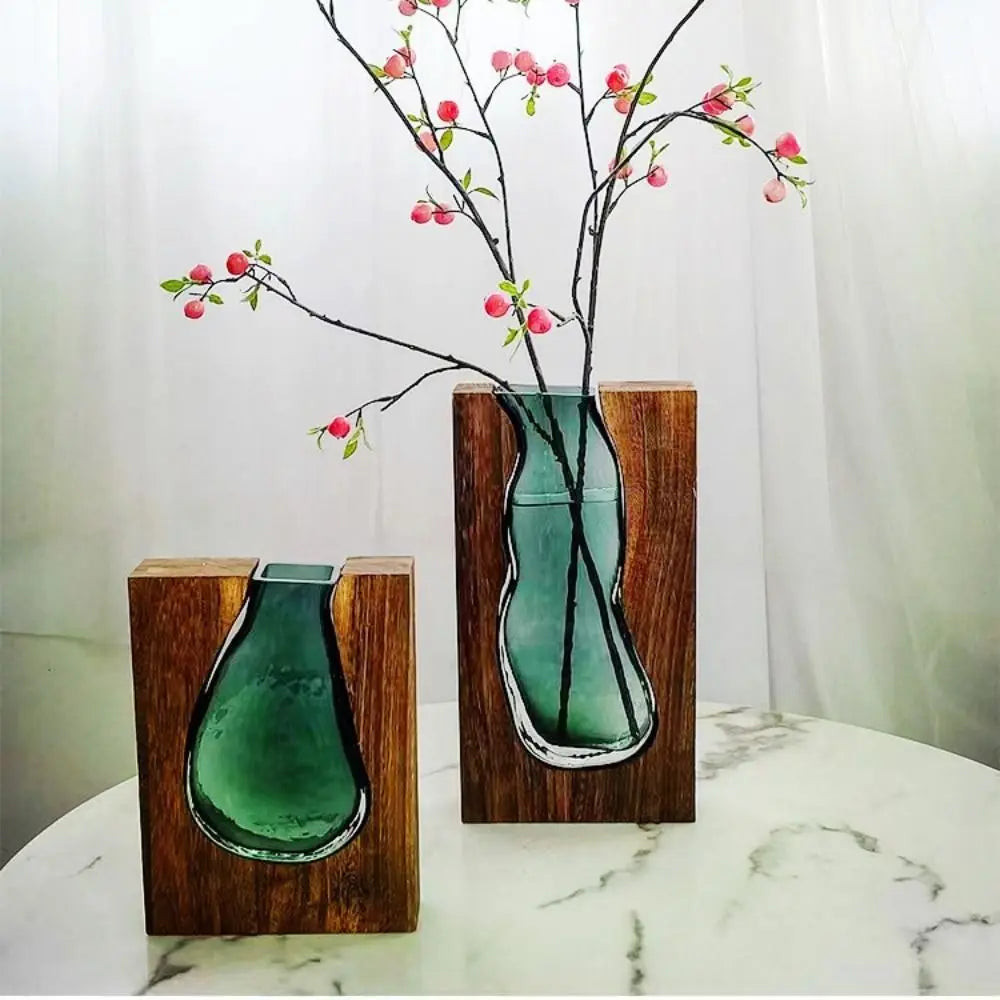 Garrafa de arranjo de flores vaso de vidro de madeira criativo moderno suporte de flores hidropônicas requintado vaso de flores transparente homestay