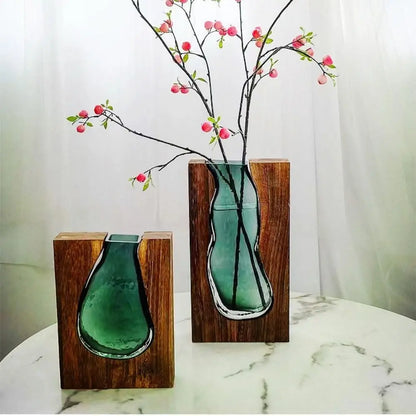 Garrafa de arranjo de flores vaso de vidro de madeira criativo moderno suporte de flores hidropônicas requintado vaso de flores transparente homestay
