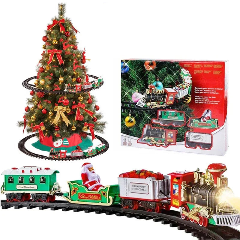 Trem de natal, trem de suspensão elétrica em torno da árvore de natal, trens de trilho redondo para carro, decorações de árvore de natal para casa