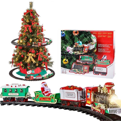 Trem de natal, trem de suspensão elétrica em torno da árvore de natal, trens de trilho redondo para carro, decorações de árvore de natal para casa
