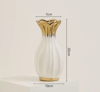 Vaso de Cerâmica Elegância Creme | Estilo Moderno com Detalhes Dourados