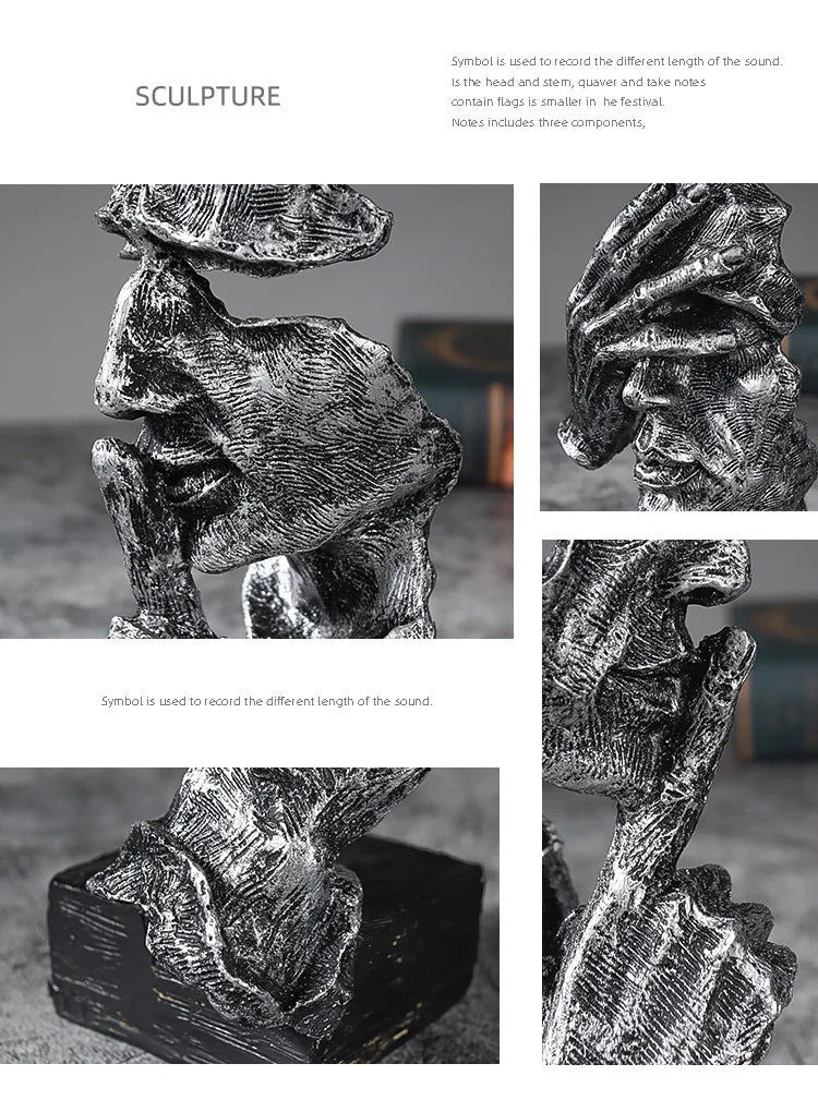 Vilead 16cm conjunto de 3 escultura abstrata resina silêncio é estátua de ouro areia preta escritório estante decoração de mesa objeto prateleira