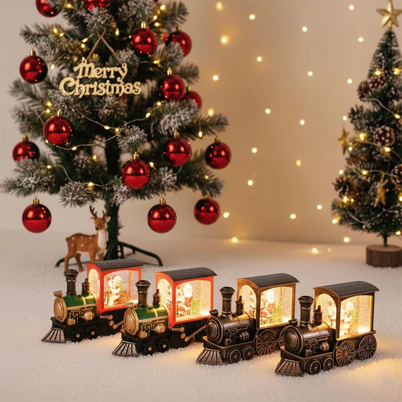 Decorações de trem de natal, trem de decoração de véspera de natal, bola de cristal decoração de mesa de árvore de natal para crianças presentes de ano novo