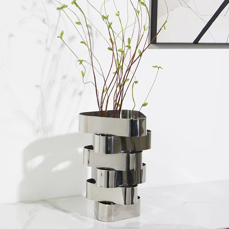 Vaso de metal irregular, decoração de mesa para casa, arte, arranjo de flores, ferramenta, sala de estar, armário de vinho, hall de entrada, decoração