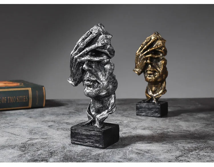 Vilead 16cm conjunto de 3 escultura abstrata resina silêncio é estátua de ouro areia preta escritório estante decoração de mesa objeto prateleira