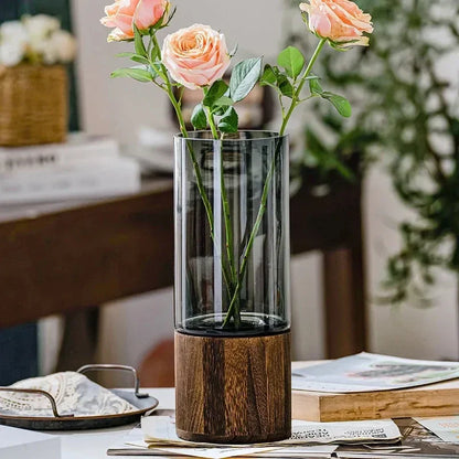 Vasos simples europeu hidropônico planta casa sala de estar mesa inserida flor base madeira vaso vidro transparente decoração casa