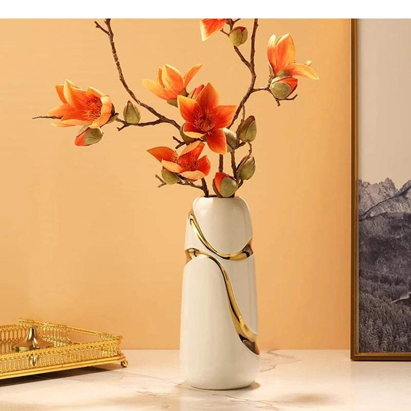 Vaso de cerâmica banhado a ouro, arranjo de flores para sala de estar, mesa hidropônica, utensílios florais, decoração estética