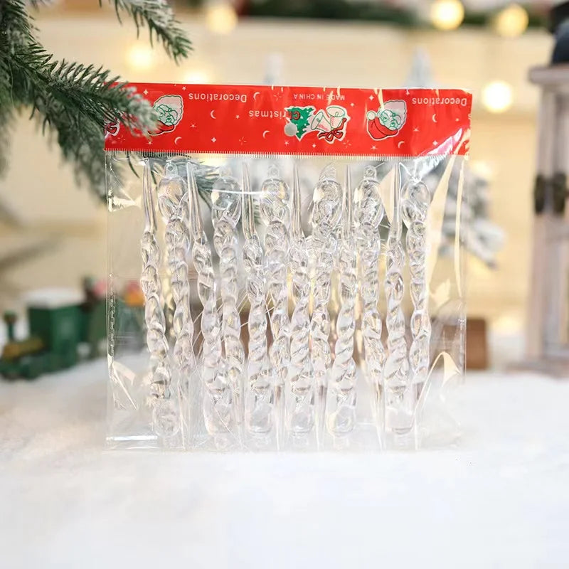 Crystal Clear Christmas Tree Enfeites, Icicle Decorações para Férias, Decoração de Festa de Inverno, 12 Pcs, 24 Pcs, 36Pcs