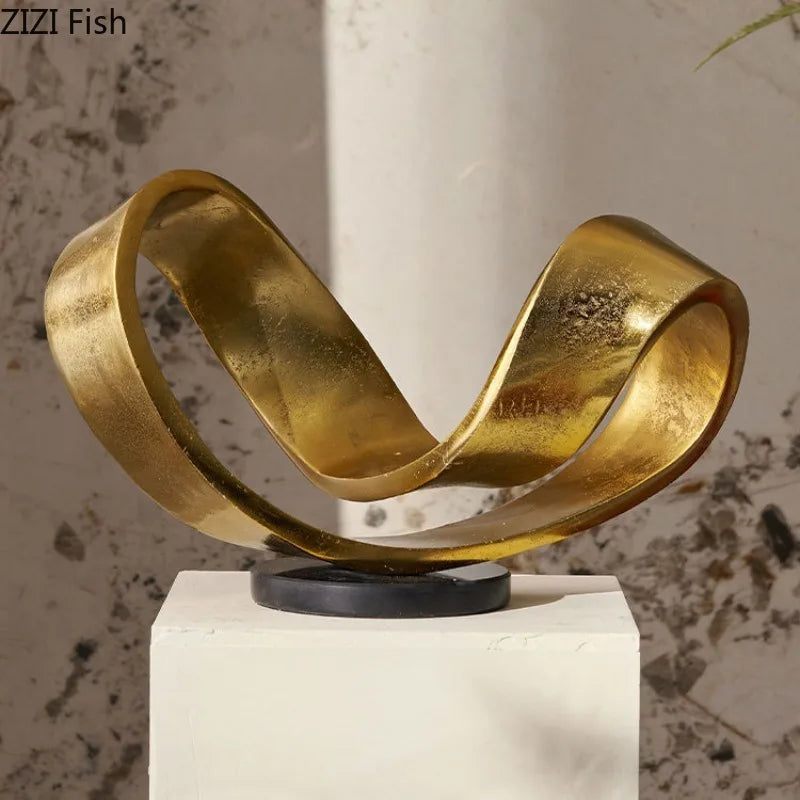 Ornamentos de artesanato dourado, estátua abstrata de mesa, arte geométrica, acessórios para casa, decoração, artesanato, presentes em miniatura