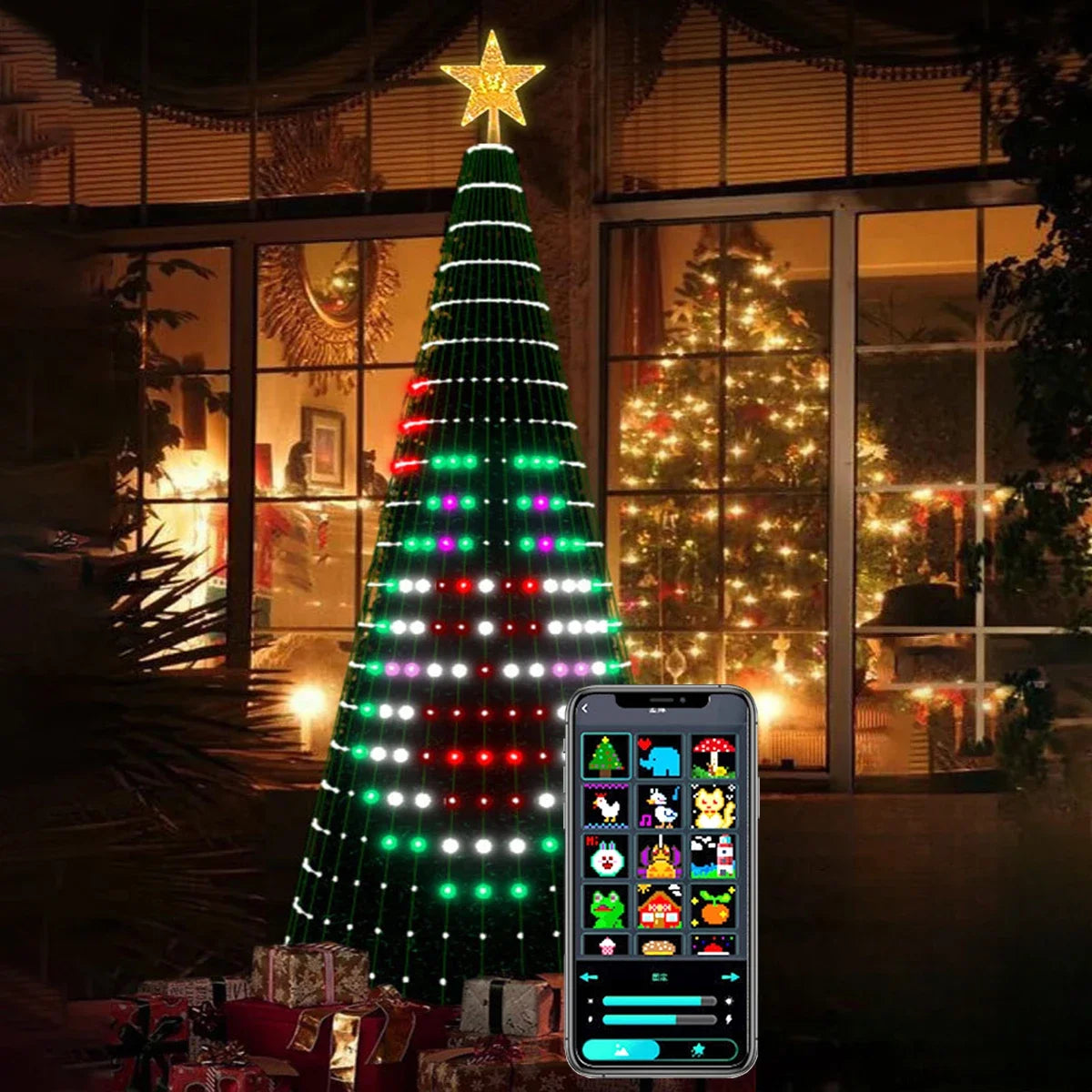 Árvore de natal estrela luzes inteligente rgb luz de natal com temporizador remoto sincronização música bluetooth app controlado iluminação do feriado