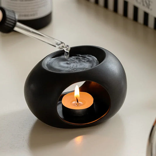 Simples preto vela suporte de aquecimento cerâmica óleo essencial reed difusor forno doméstico spa aromaterapia queimador incenso