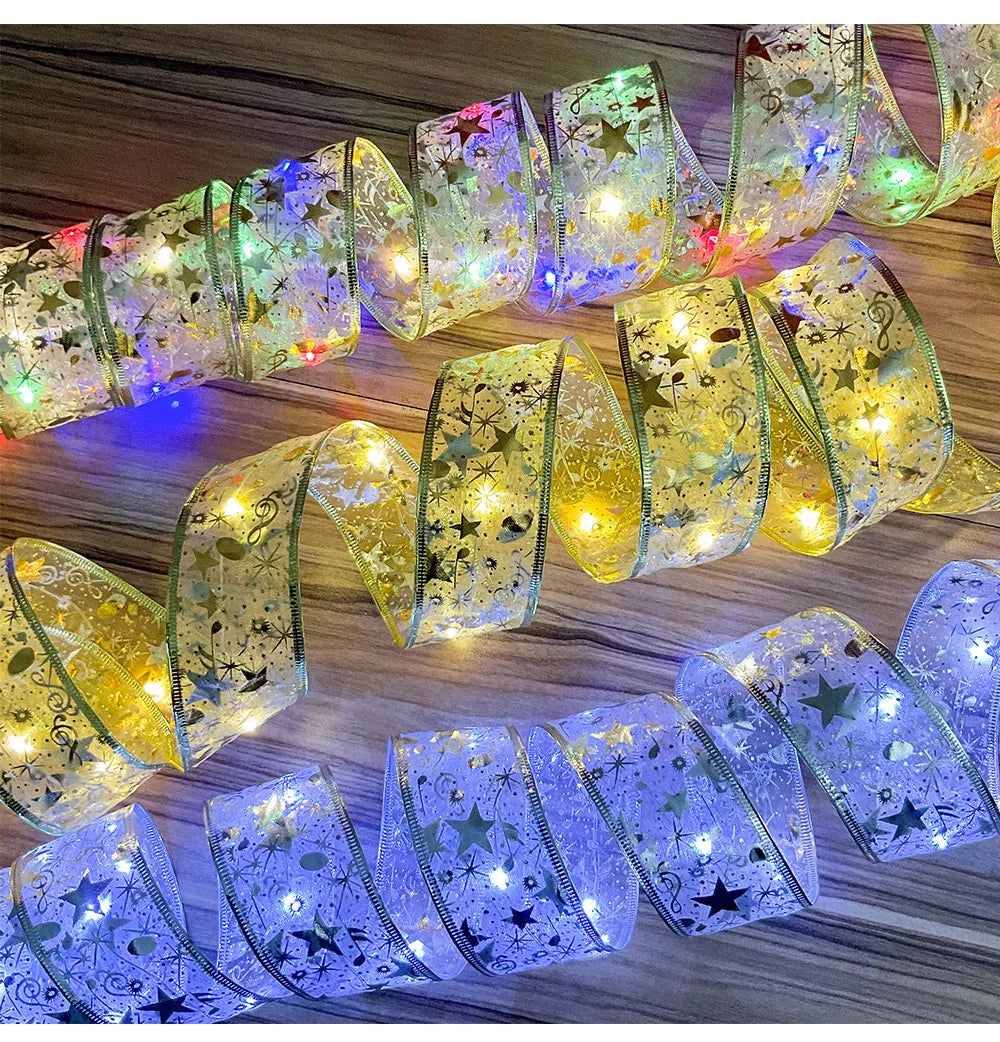 Decoração de natal luzes de fita led enfeites de árvore de natal diy rendas arcos luzes da corda navidad decorações para casa ano novo 2023
