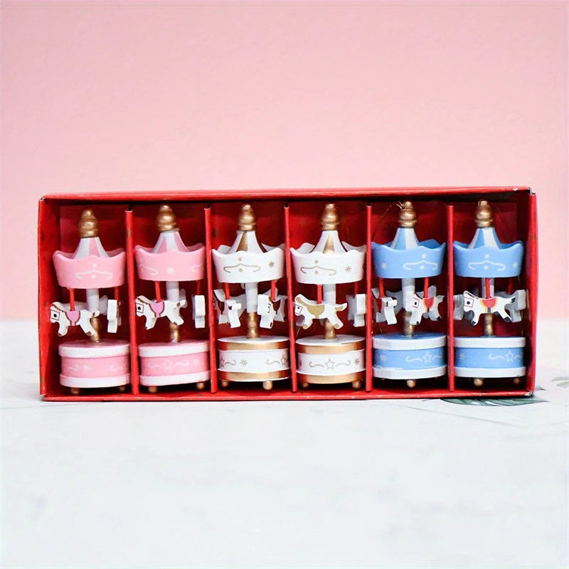 6 pçs carrossel de madeira cavalo pendurado ornamentos para decoração da árvore de natal feliz ir pingentes redondos festa em casa decoração do festival