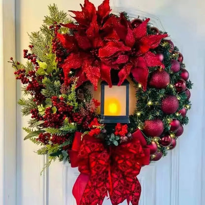 45cm grinalda vermelha com lâmpada para porta da frente bola vermelha flor guirlanda ornamento de natal janela parede pendurado decoração decorações de natal