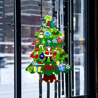 Felt Christmas Tree with LED String Lights para crianças, suspensão de parede, DIY, presentes de Natal, Merry Home Decor, Party Supplies, New Year Gifts