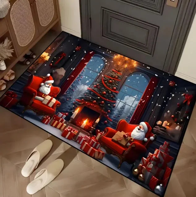 Papai Noel Bem-vindo Tapete de porta lavável para entrada interna e externa Tapete RV Tapete de cozinha adequado para banheiro, cozinha, etc.