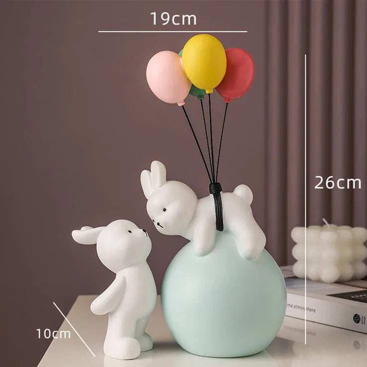 Nórdico Balão Urso Voador Coelho Resina Ornamentos, Home Decor Artesanato Estátua, Quarto das Crianças Figurinhas Escultura, Presente de Casamento