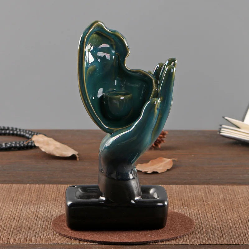 Queimador de incenso cascata de rosto de cerâmica moderno refluxo suporte de incenso meditação decoração de casa zen aromaterapia ornamento presente exclusivo