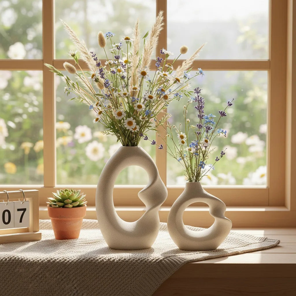 CAPIRON-Conjunto de Vaso Cerâmico Fosco para Decoração de Casa, Pampas Grama, Flor Seca, Acessórios Nórdicos Modernos, Interior de Mesa, Conjunto de 2