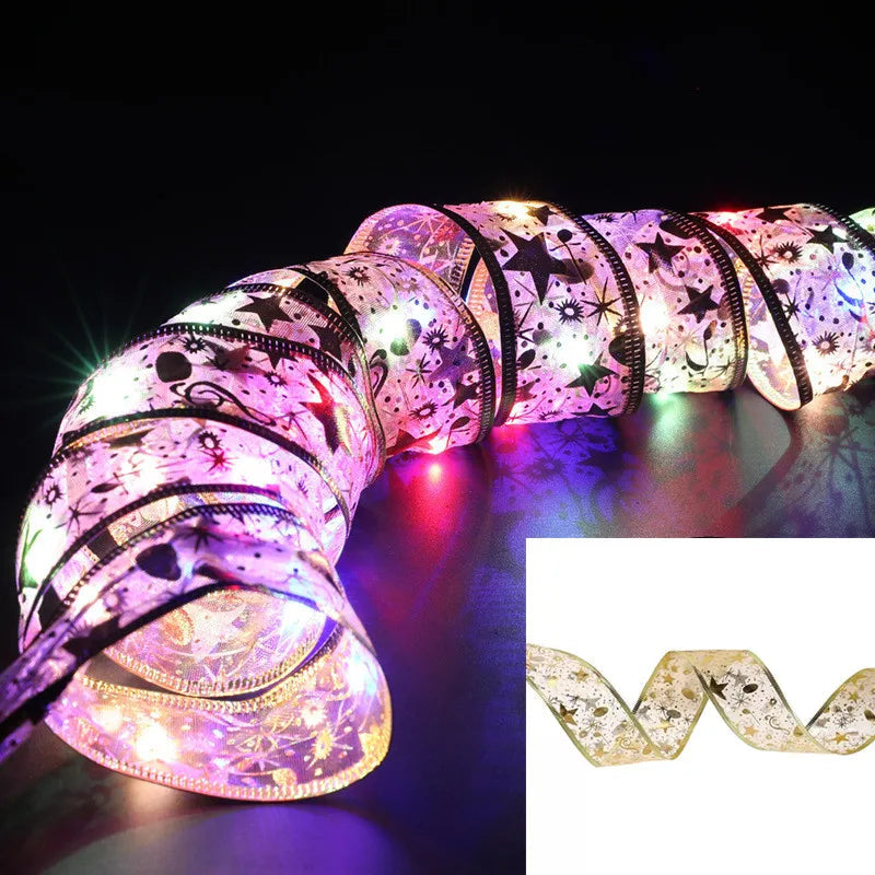 Decoração de natal luzes de fita led enfeites de árvore de natal diy rendas arcos luzes da corda navidad decorações para casa ano novo 2023