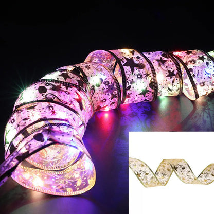 Decoração de natal luzes de fita led enfeites de árvore de natal diy rendas arcos luzes da corda navidad decorações para casa ano novo 2023