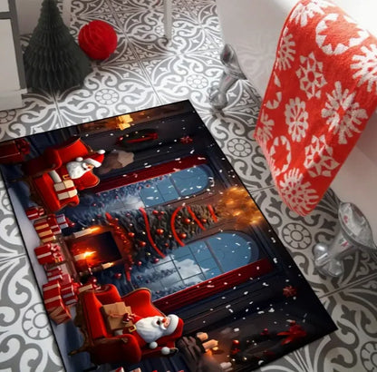 Papai Noel Bem-vindo Tapete de porta lavável para entrada interna e externa Tapete RV Tapete de cozinha adequado para banheiro, cozinha, etc.