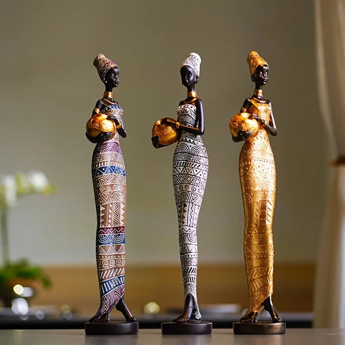 Resina Pintada Decoração Estátua Preta, Mulheres Africanas Segurando Potes De Cerâmica, Itens Da Coleção Desktop, Figurinhas Retro, Casa E Quarto