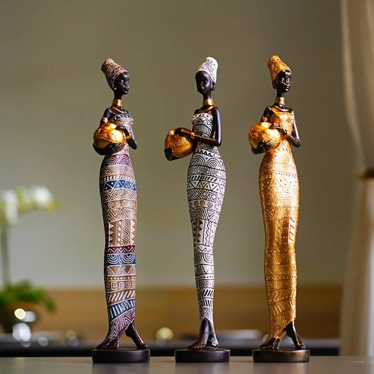 Resina Pintada Decoração Estátua Preta, Mulheres Africanas Segurando Potes De Cerâmica, Itens Da Coleção Desktop, Figurinhas Retro, Casa E Quarto