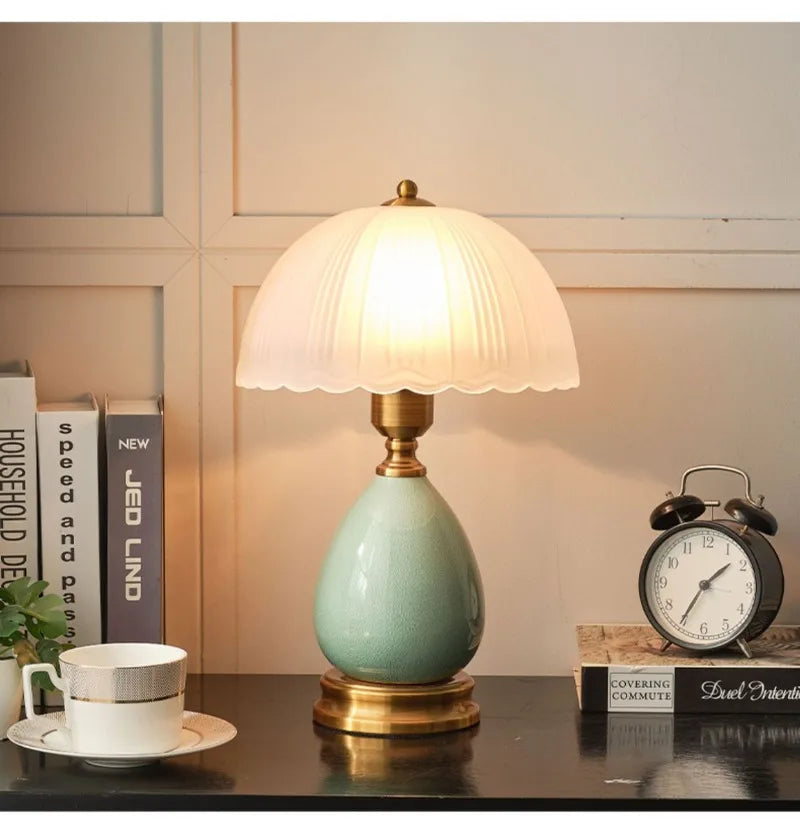 Europeu retro pastoral estudo quarto cerâmica vidro led candeeiro de mesa cabeceira