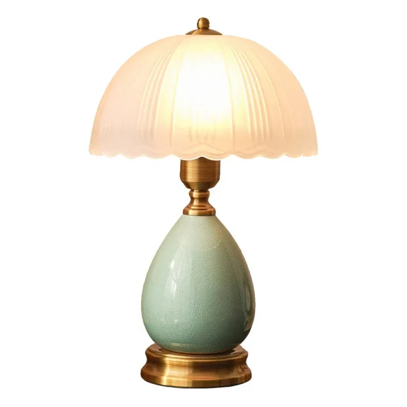 Europeu retro pastoral estudo quarto cerâmica vidro led candeeiro de mesa cabeceira