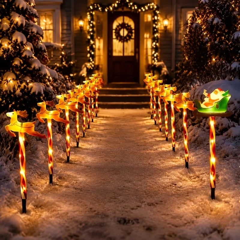 Kit 5 Luzes Solares de Natal: Papai Noel e Renas