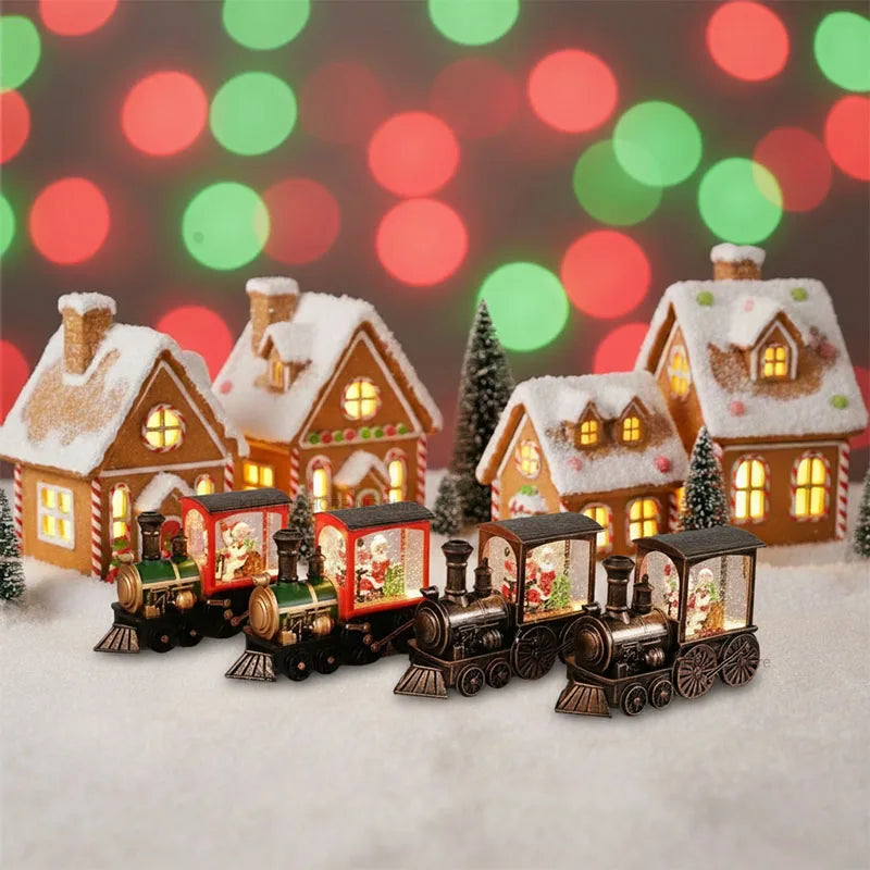 Decorações de trem de natal, trem de decoração de véspera de natal, bola de cristal decoração de mesa de árvore de natal para crianças presentes de ano novo