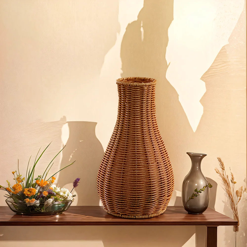 Vaso de Plástico com Aparência de Rattan
