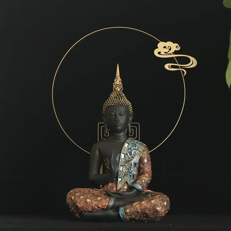 Grande estátua de buda tailândia buda escultura resina verde artesanal budismo estatueta meditação decoração para casa