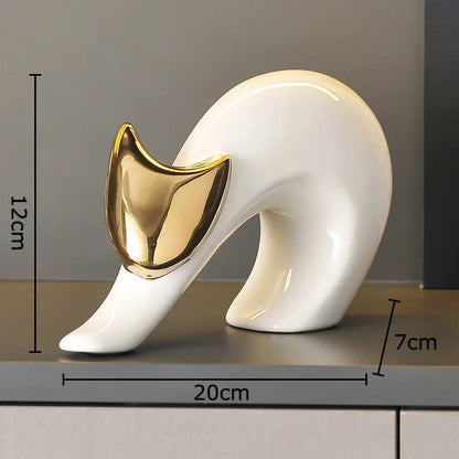 Arte abstrata cerâmica gatinho estátua branco animal ornamentos mesa decoração porcelana gato escultura sala estética decoração
