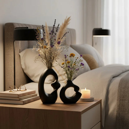 CAPIRON-Conjunto de Vaso Cerâmico Fosco para Decoração de Casa, Pampas Grama, Flor Seca, Acessórios Nórdicos Modernos, Interior de Mesa, Conjunto de 2